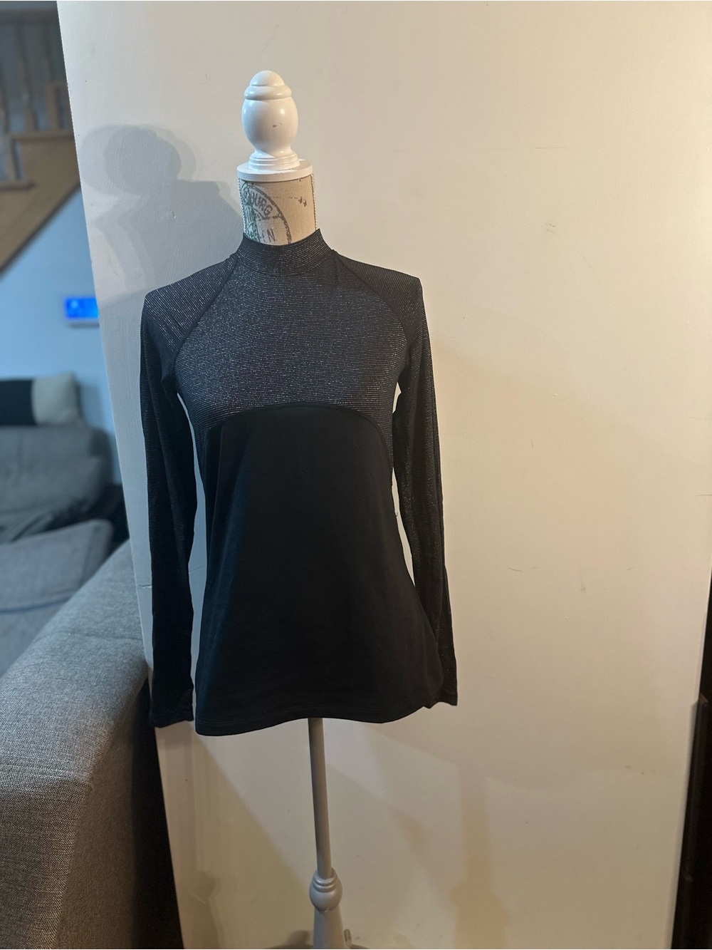 Nike Black Long-Sleeve Athletic Top with Shimmer Yoke